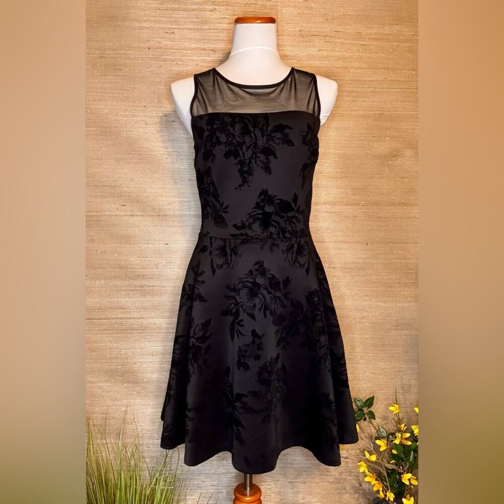 Bar III Chic Black Velvet Floral print Backless Dress - Picture 3 of 5